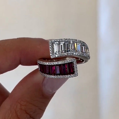 3ctw Baguette Cut Bypass Ruby & White Sapphire Fashion Ring - JEWELBUYS