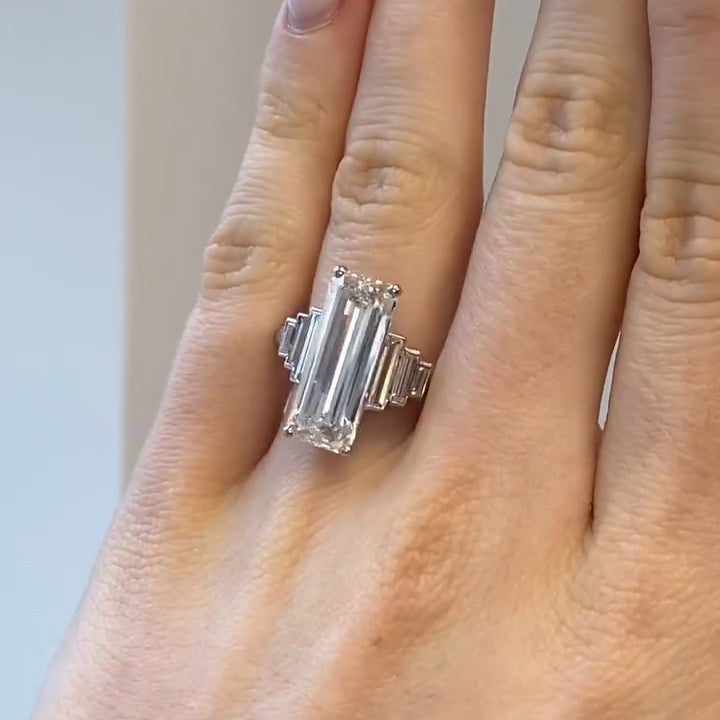 4.0Ctw rectangular-cut sapphire step-style engagement ring-JEWELBUYS