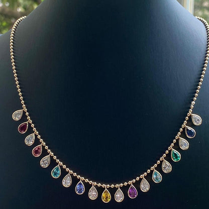 38ctw Pear Cut Multicolor Sapphire Station Statement Necklace - JEWELBUYS