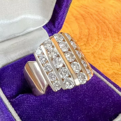 3ct Channel Set Round Cut Gold Tone Wide Wedding Band-JEWELBUYS