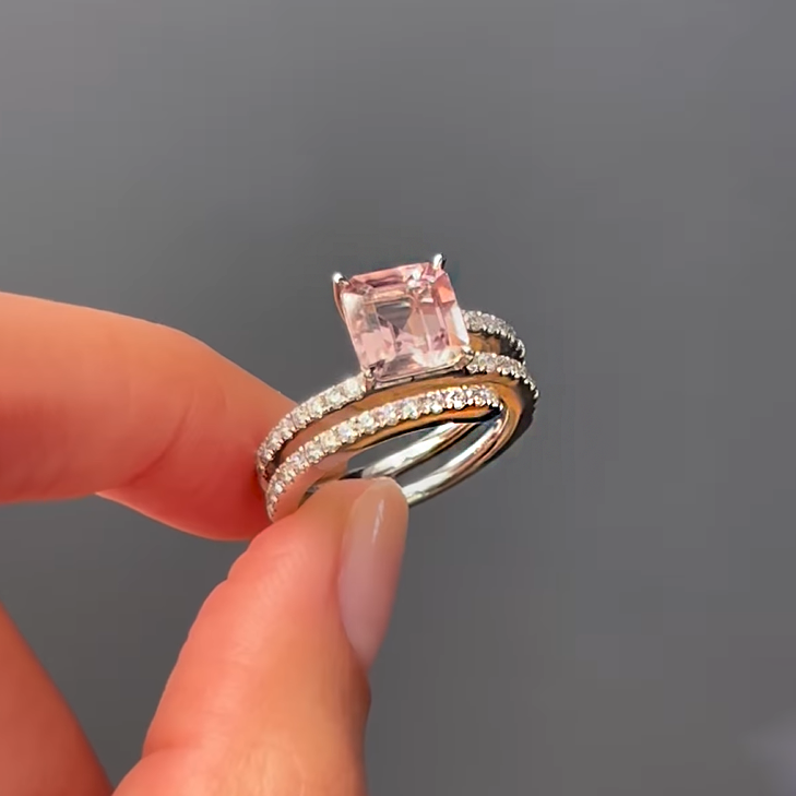 Modern Spiral 3ctw Asscher Cut Pink Gemstone Engagement Ring - JEWELBUYS