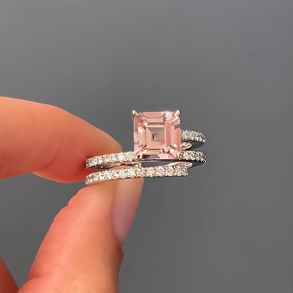 Modern Spiral 3ctw Asscher Cut Pink Gemstone Engagement Ring - JEWELBUYS