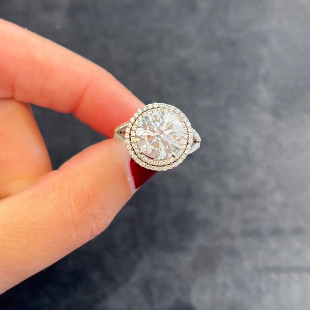 8ct Round Cut White Gemstone Double Halo Engagement Ring - JEWELBUYS