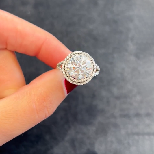 8ct Round Cut White Gemstone Double Halo Engagement Ring - JEWELBUYS