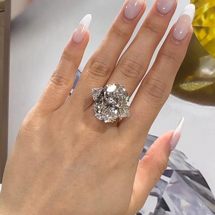 8.85Ctw Oval Heart-Shaped Three Sapphire Engagement Ring-JEWELBUYS