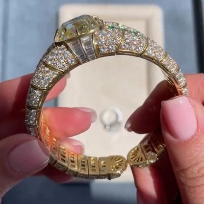 20Ctw Elegant and Dazzling Cushion-Shaped Fancy Yellow Emerald and Sapphire Bangle-JEWELBUYS