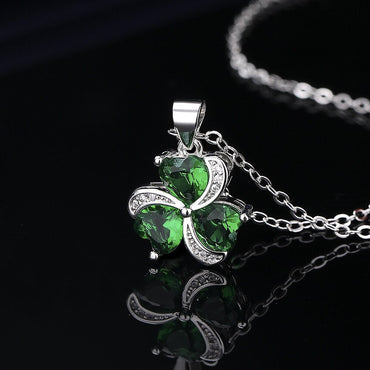 3.6ctw Clover Emerald Heart Cut Pendant Necklace - JEWELBUYS