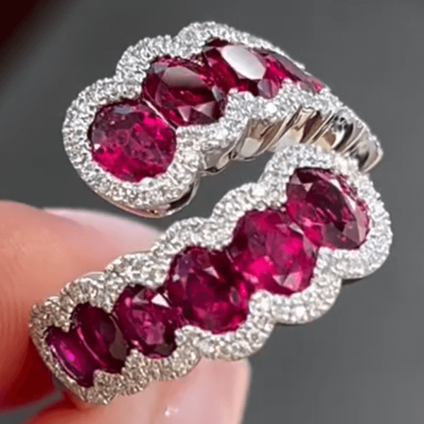 4ct Oval Cut Ruby and White Sapphire Bypass Ring-JEWELBUYS