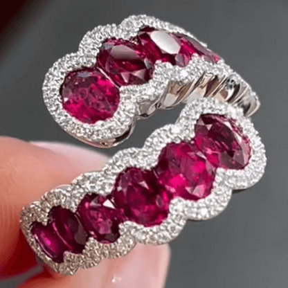 4ct Oval Cut Ruby and White Sapphire Bypass Ring-JEWELBUYS