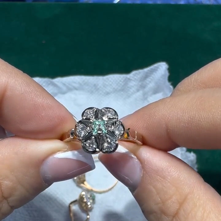 Classic Soviet-era antique sapphire engagement ring and earrings -JEWELBUYS