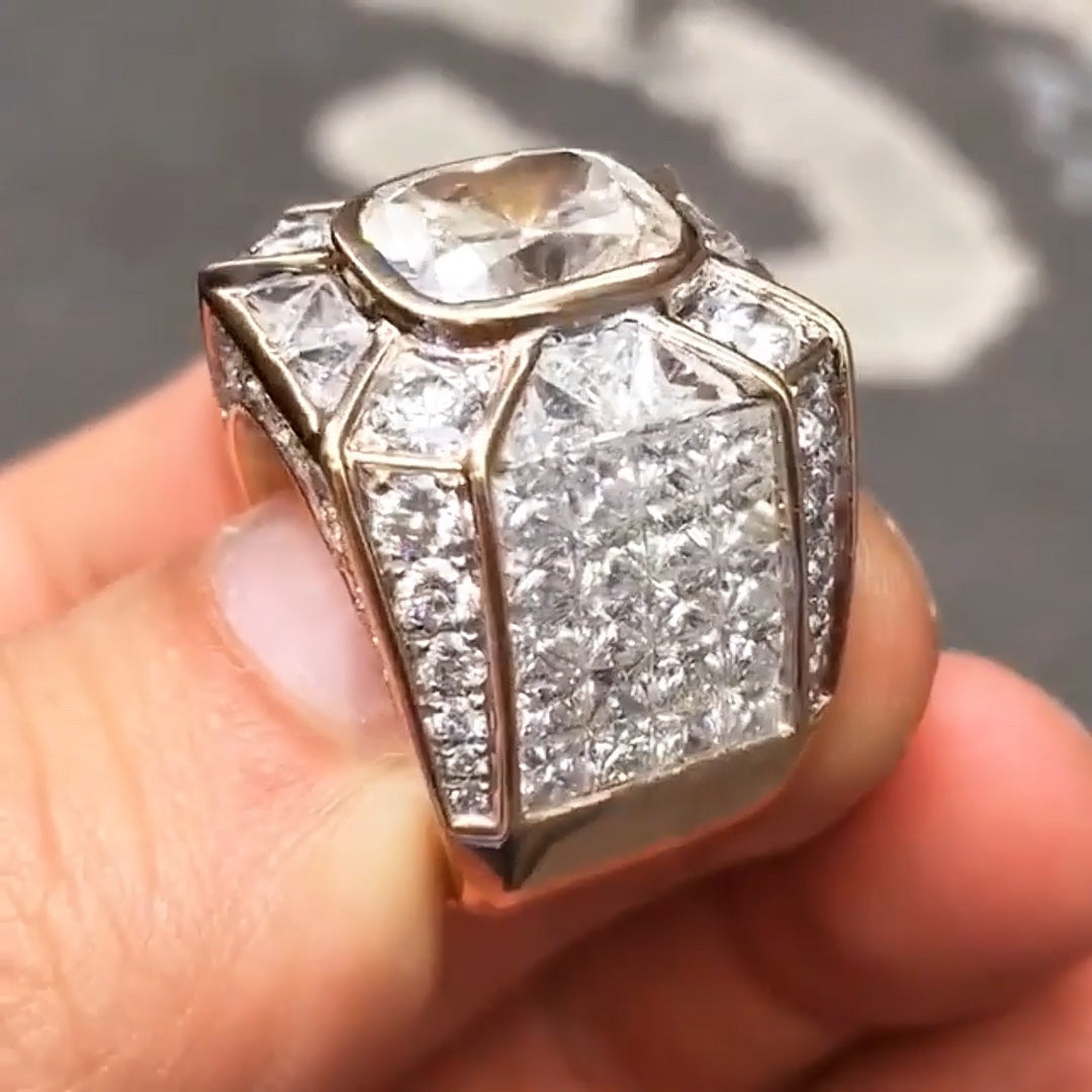 7.0ctw Radiant and Princess Square Cut White Sapphire Luxury Mens Ring-JEWELBUYS