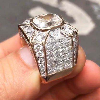 7.0ctw Radiant and Princess Square Cut White Sapphire Luxury Mens Ring-JEWELBUYS