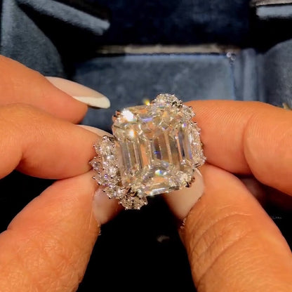15Ctw Emerald-cut Prong-Set Sapphire Engagement Ring-JEWELBUYS