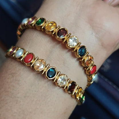 Oval multi-colored gemstone gold bracelet-JEWELBUYS