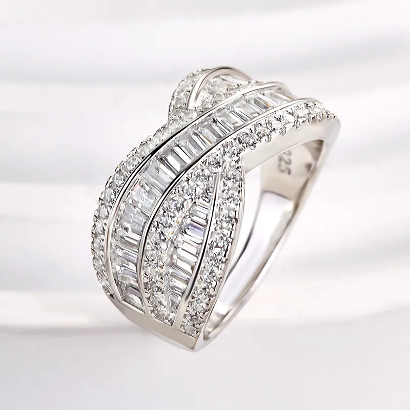 5ct Emerald Cut White Sapphire Pave Charming Cross Wedding Band-JEWELBUYS