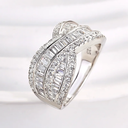 5ct Emerald Cut White Sapphire Pave Charming Cross Wedding Band-JEWELBUYS