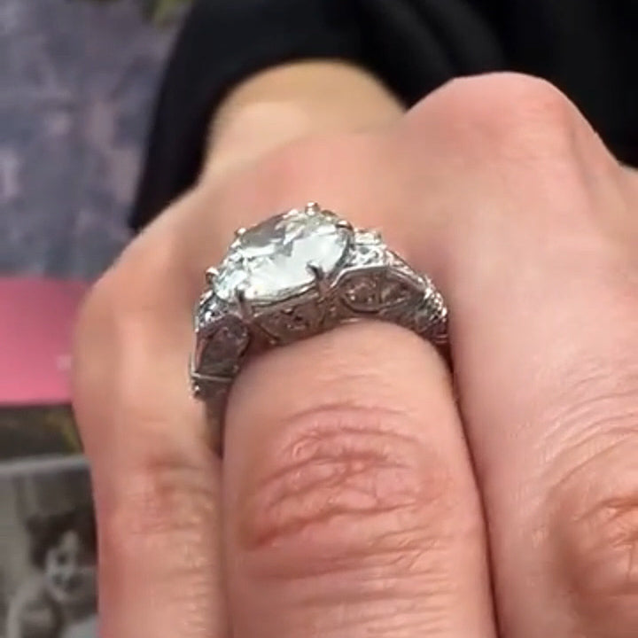 4.66Ctw cushion-cut vintage openwork sapphire engagement ring-JEWELBUYS