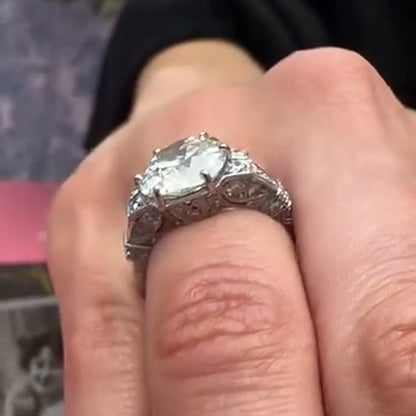 4.66Ctw cushion-cut vintage openwork sapphire engagement ring-JEWELBUYS