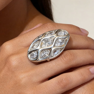 3.0Ctw marquise-cut sapphire oval dome ring- JEWELBUYS