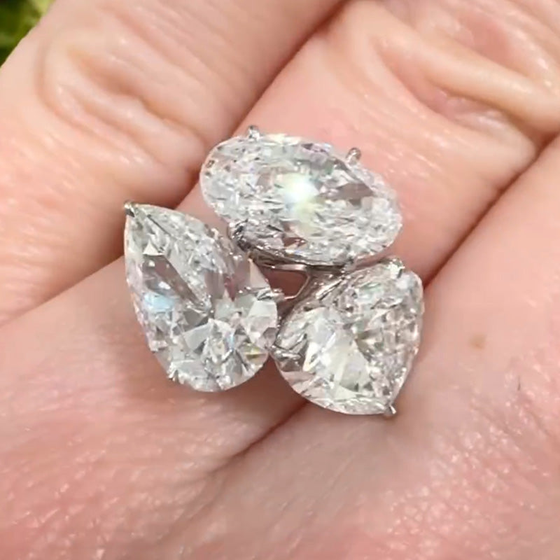 Brilliant 9ct Pear Heart & Oval Cut White Sapphire Women's Engagement Ring in Silver-JEWELBUYS