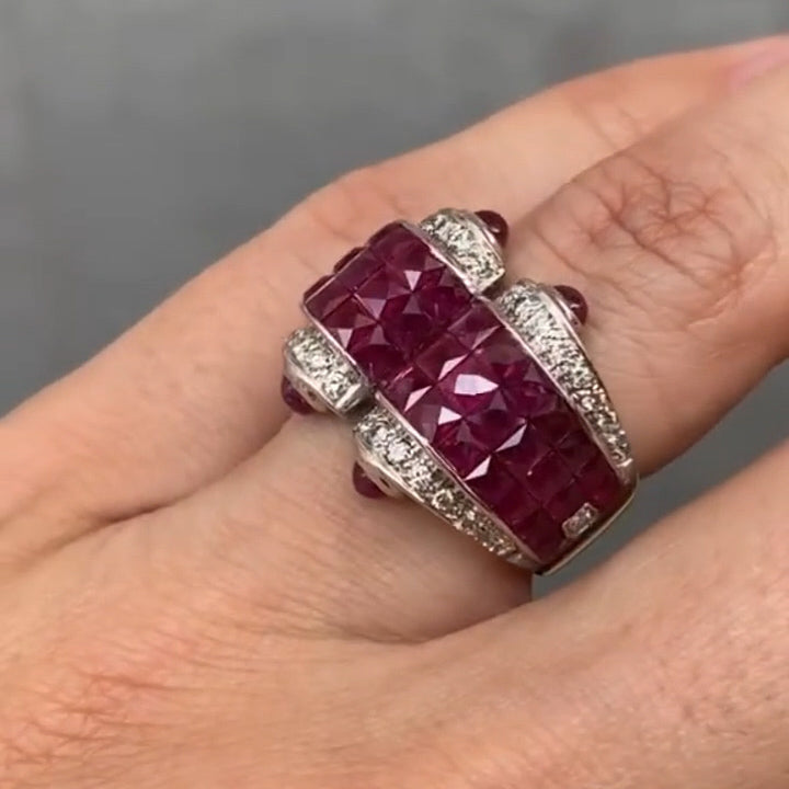 3.5Ctw Invisible Ruby Ring-JEWELBUYS