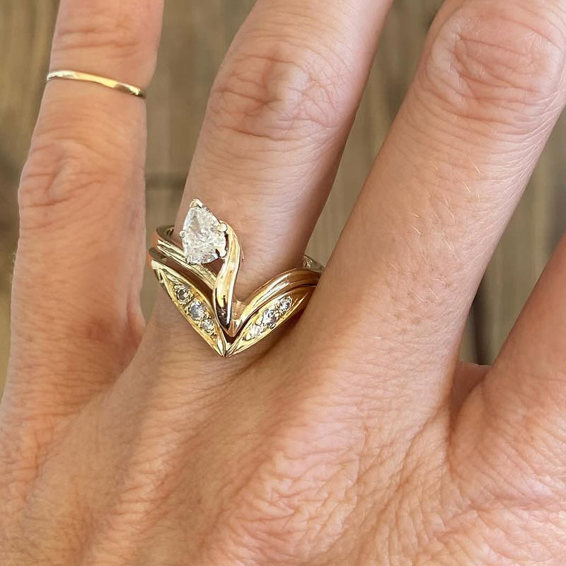 1.5ctw Pear Cut White Sapphire Tulip Wedding Stacking Ring-JEWELBUYS