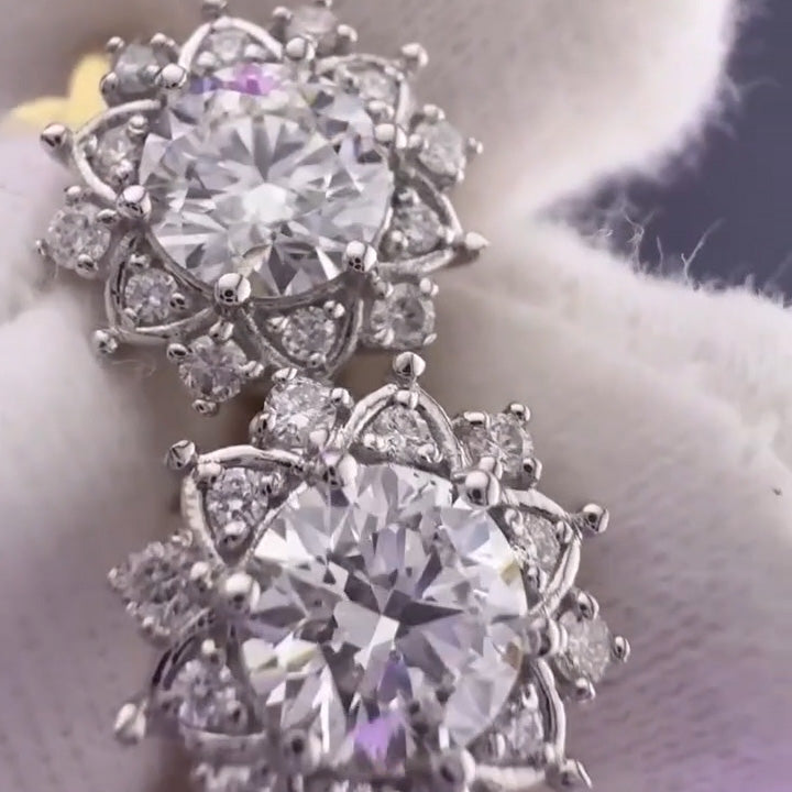 1.64Ctw Sunflower Cluster Sapphire Stud Earrings-JEWELBUYS