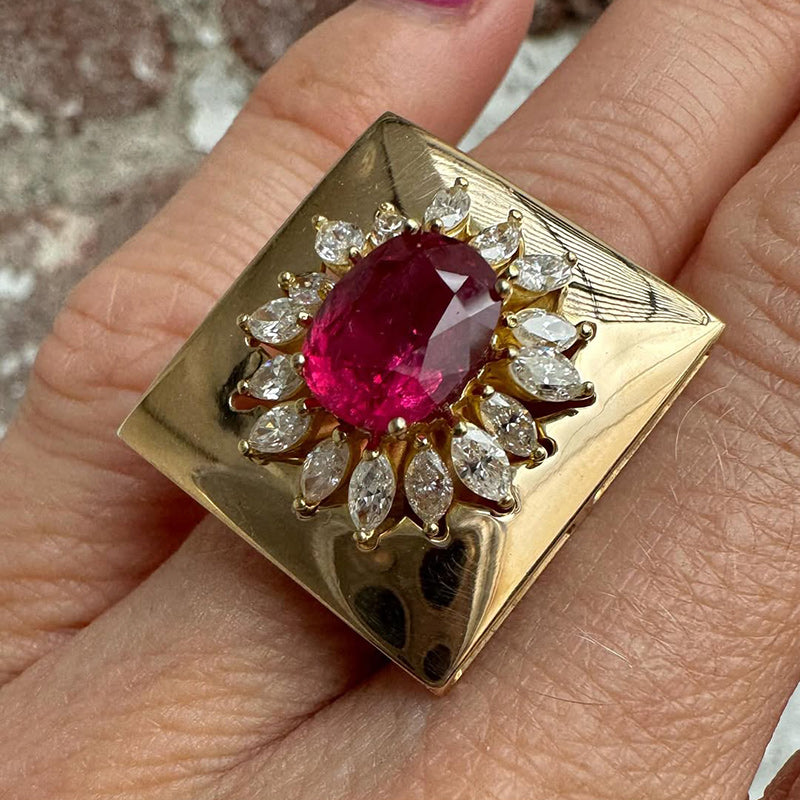 3.9Ctw Oval Cut Ruby and Marquise Cut White Sapphire Cocktail Ring-JEWELBUYS