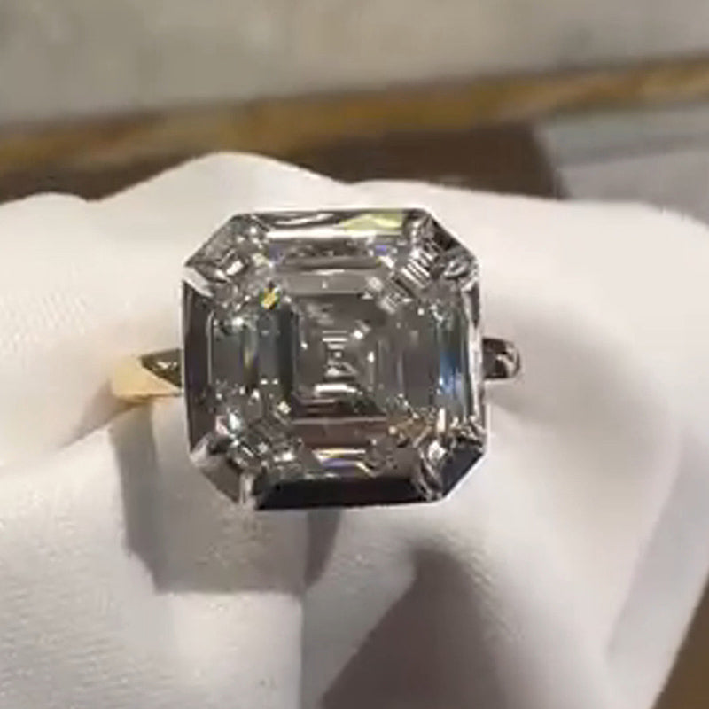 3ct Delicate Ascher Cut Solitaire Sapphire Bezel Engagement Ring-JEWELBUYS