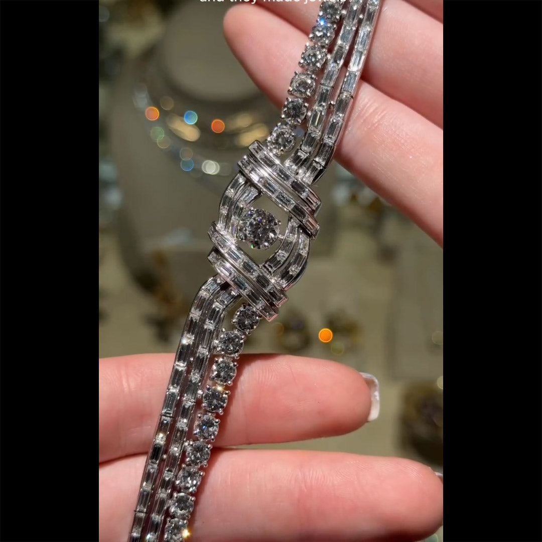 6.2Ctw Round and baguette sapphire bracelet with smooth geometric design-JEWELBUYS