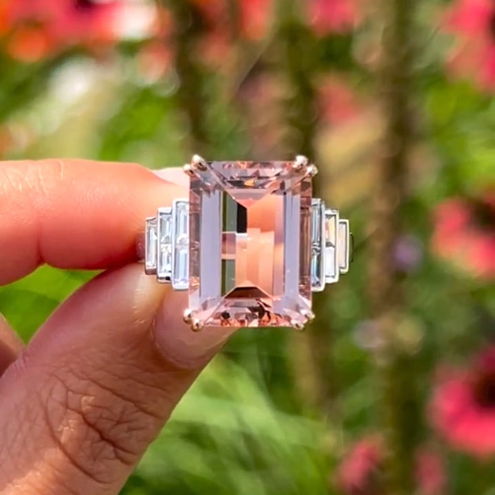 6.0 ctw Pink Morganite Step Engagement Ring - JEWELBUYS