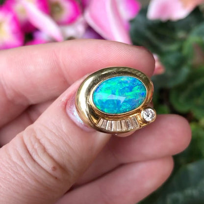 6.0Ctw Exquisite Vintage Ring with Opal and Sapphire-JEWELBUYS