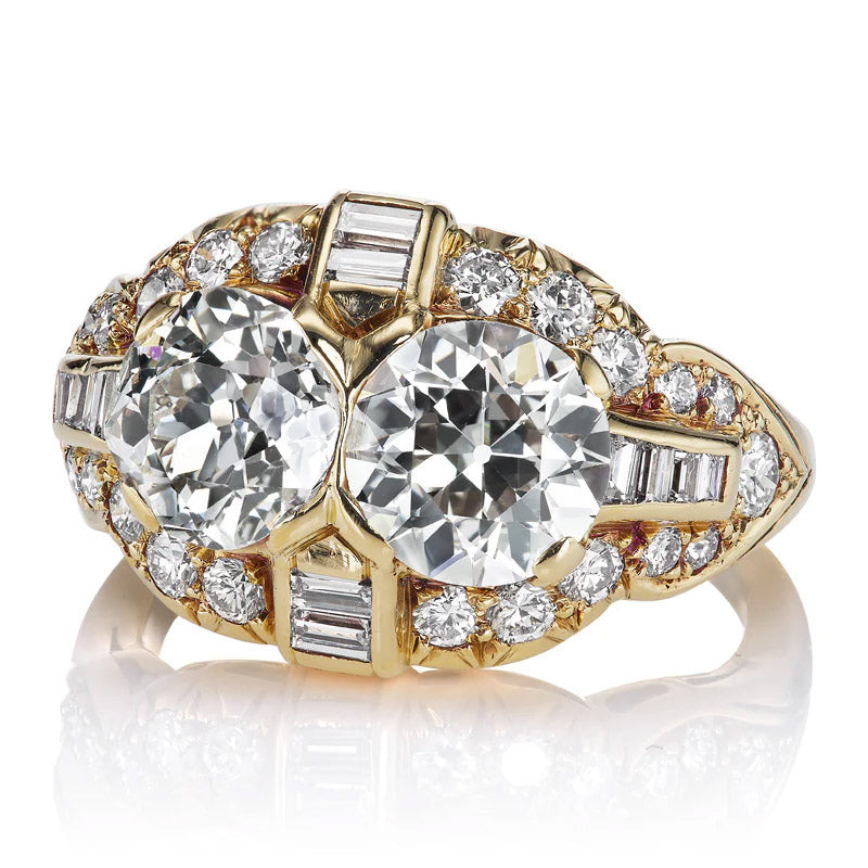 3.56Ctw Round Sapphire Double Stone Vintage Engagement Ring-JEWELBUYS