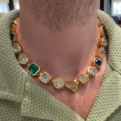 102Ctw Mixed-Cut Multicolor Sapphire Necklace-JEWELBUYS