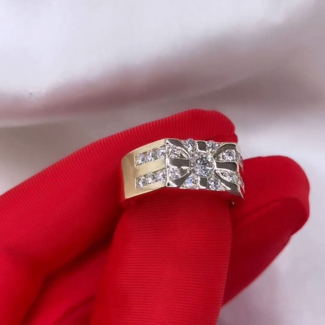 Stunning 1.55ct Round Cut Paved White Sapphire Ring Men's Engagement Gold Ring-JEWELBUYS