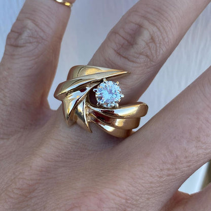 Unique 3ctw Round Cut White Diamond Solitaire Gold Swirl Engagement Ring  - JEWELBUYS