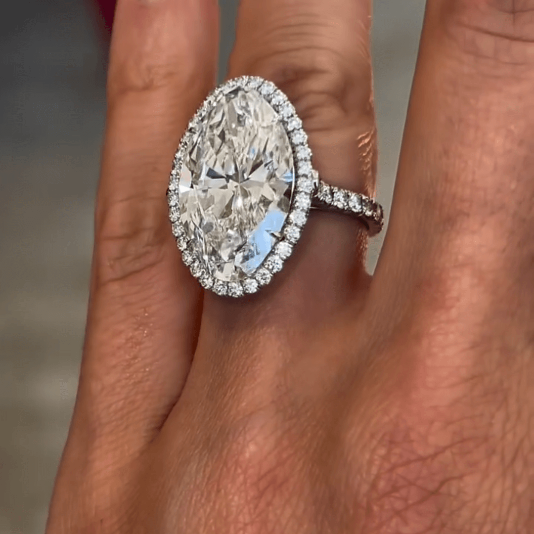 11ct Marquise Cut White Sapphire Micropave Surround Engagement Ring-JEWELBUYS