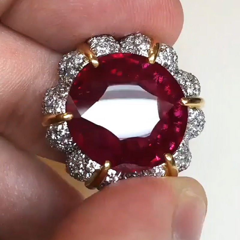 15.0ctw Flower Shaped Round Cut Ruby Engagement Ring-JEWELBUYS