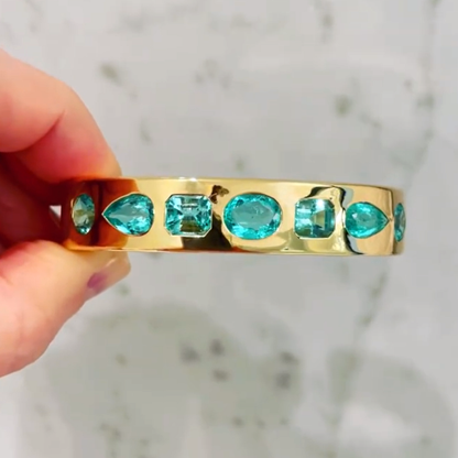 Flush Set 12ctw Multi-Cut Emerald Sapphire Bracelet - JEWELBUYS