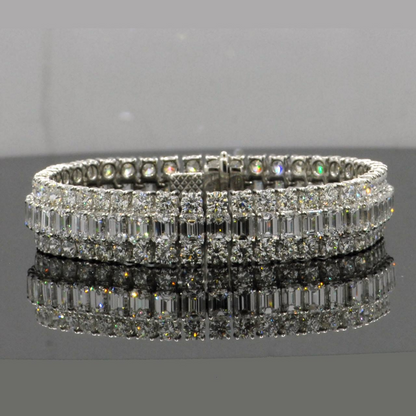 3 Row 60ctw Baguette & Round Cut Bracelet - JEWELBUYS