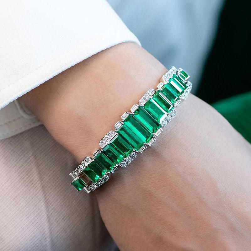 24.28Ctw Conical Colombian Emerald and Sapphire Bracelet-JEWELBUYS