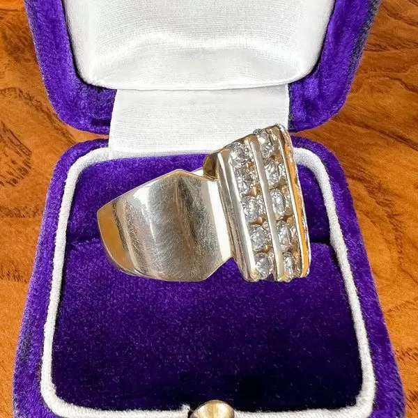 3ct Channel Set Round Cut Gold Tone Wide Wedding Band-JEWELBUYS