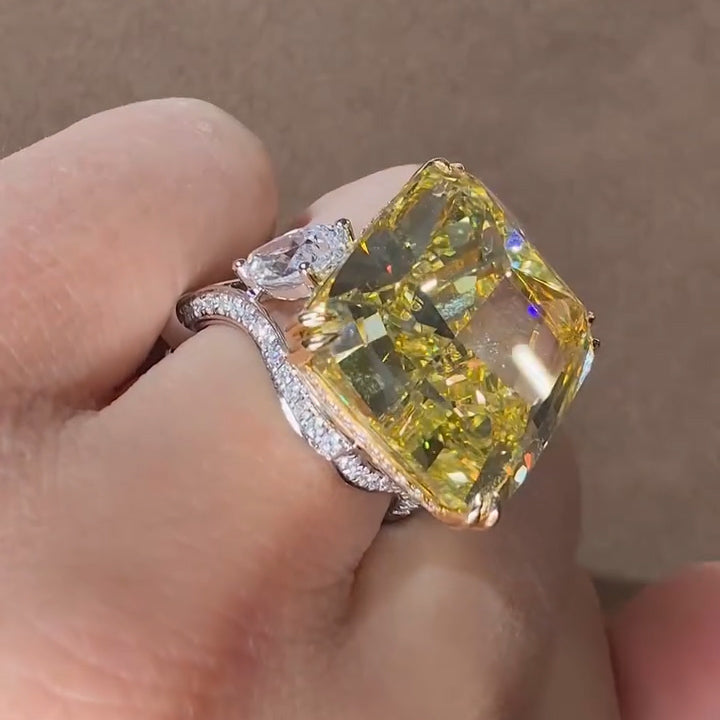 18Ctw Radiant Cut Fancy Yellow Sapphire Sculptural Style Ring-JEWELBUYS