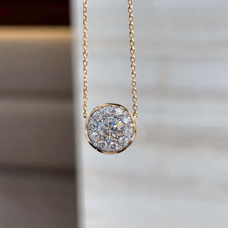 2 ctw Round Cut White Sapphire Stamp Necklaces - JEWELBUYS