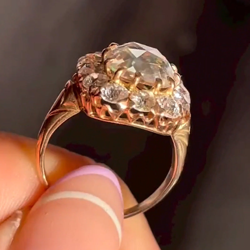 2.71ct Cushion Rose Cut Vintage Style Engagement Ring-JEWELBUYS