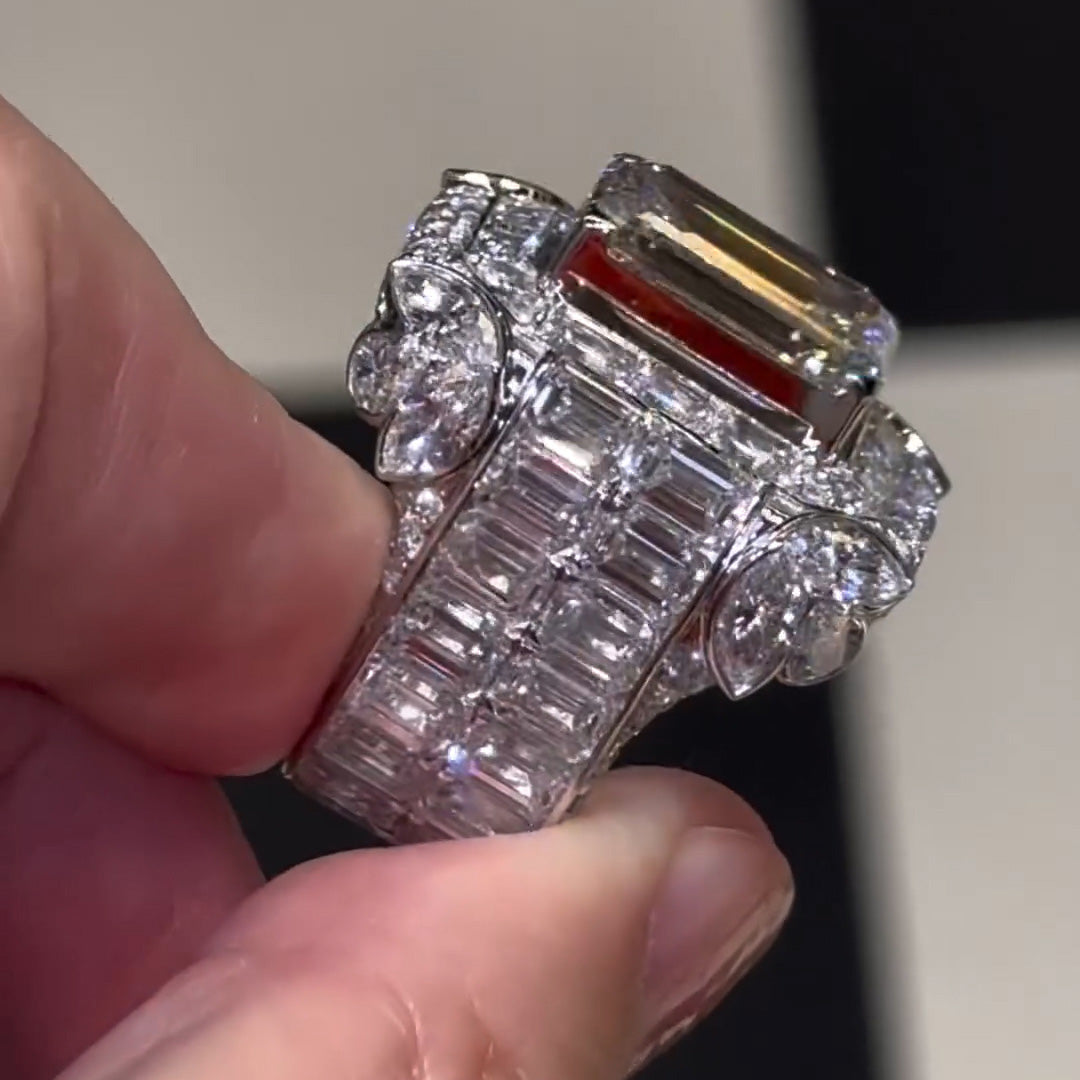 12ctw Emerald Cut Full Diamond Champion Ring -JEWELBUYS