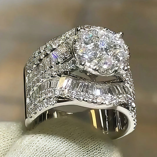 3.52Ctw Round and baguette sapphire engagement ring for women-JEWELBUYS