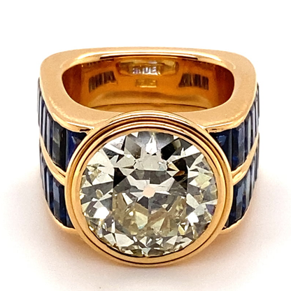 7.0ct Old European Cut Antique Blue Sapphire Ring-JEWELBUYS