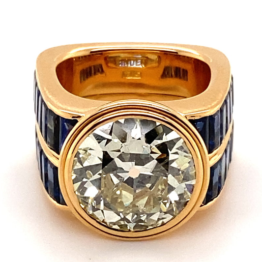 7.0ct Old European Cut Antique Blue Sapphire Ring-JEWELBUYS