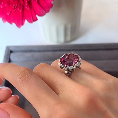 16ct Hexagon Cut Reddish-pink Sapphire Flower Engagement Ring-JEWELBUYS